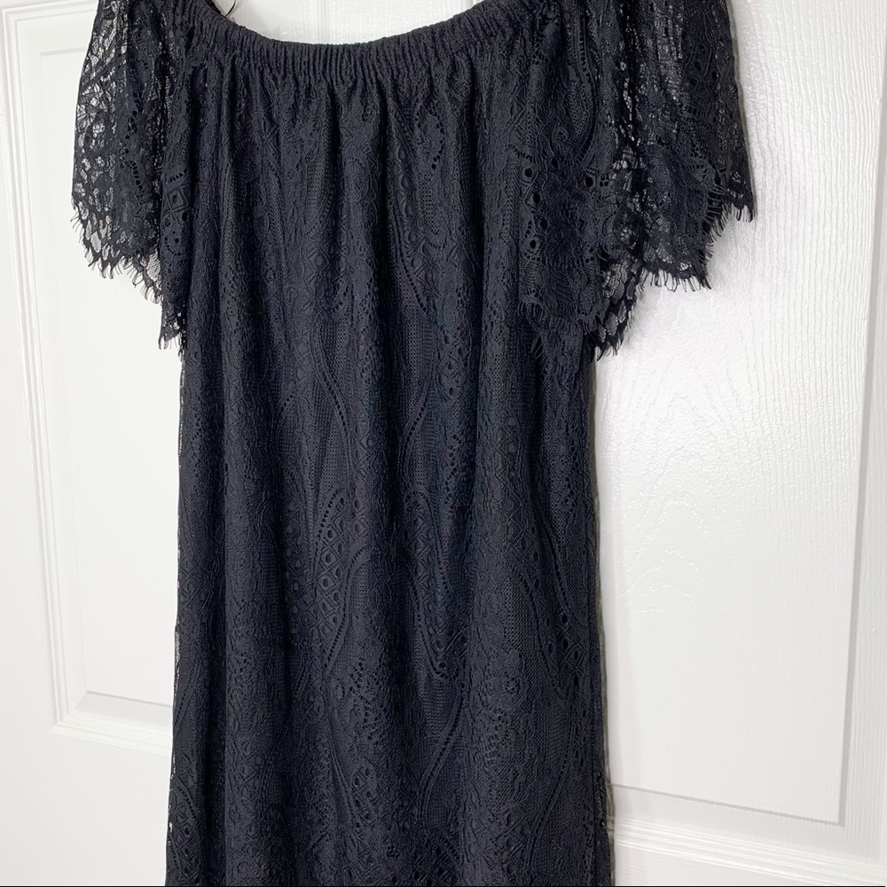 NEW Bobi Revolve Off the Shoulder Lace Mini Dress Black Women’s S *measured - Picture 2 of 6